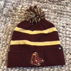 Maroon and gold Red Sox beanie